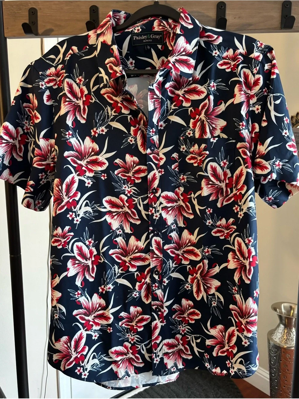 Paisley & Gray Men's Navy Floral print - Large -slim fit